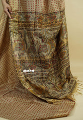 Golden beige - Sithara - Semi Tussar saree grooves with madhupani pallu